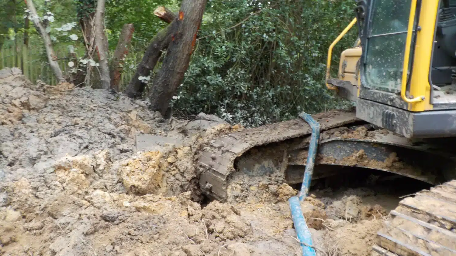 Deep trench excavation with steel sheet piling on a groundworks project near Uckfield